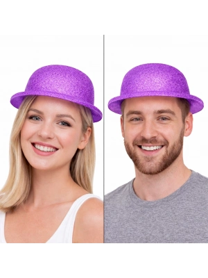 Mor Simli Melon Şapka | İnce Plastik Glitter Yetişkin Parti Şapkası