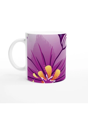 Mor & Turuncu Soyut Çiçek Desenli Kupa Bardak