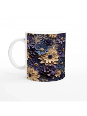 Mor ve Bej Katmanlı Çiçek Desenli Kupa Bardak