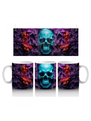 Mor ve Turuncu Duman İçinde Mavi Kafatası – Hediyelik Kahve Kupası