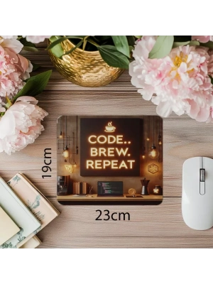 Motivasyon Temalı Kod & Kahve Mouse Pad - 19x23 cm 2 mm Dikdörtgen İthal Baskılı Mouse Pad