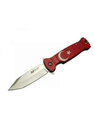Mtech 4-8-4 Tc Kırmızı Kamp Çakı 21,5cm- Manuel, Ay Yıldız Desenli, Kemerlikli