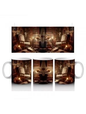 Mum Işığı ve Kitaplarla Gotik Cadı Masası Temalı Cadılar Bayramı Baskılı Kupa Bardak