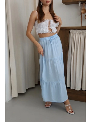 Müslin kumaş keten uzun etek mvi pt