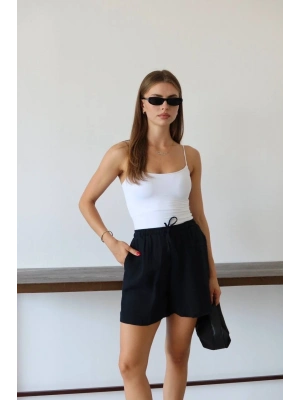 Müslin kumaş şort bağcıklı siyah pt