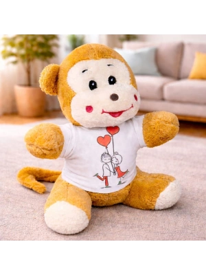 Mutlu Aşıklar Tasarım Tişörtlü Sevimli Peluş Maymun