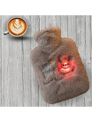 ® Mutlu Robot Hayvan Figürlü Gri Peluş Sıcak Su Torbası 1 Lt – Yumuşak Kılıf, Uzun Süre Sıcak Tutan Termal Su Torbası