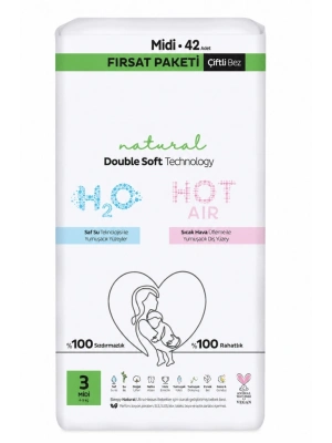 Natural Double Soft Bebek Bezi Fırsat Paketi 3 Beden 42 Adet