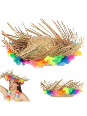 Natural Renkli Püsküllü Örme Hasır Hawaii Şapka