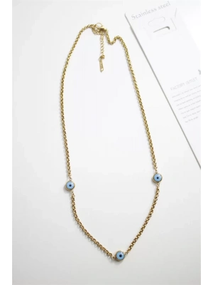 Nazar Boncuk Çelik Kolye - Altın