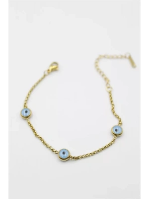 Nazarlı Zincir Çelik Bileklik - Altın