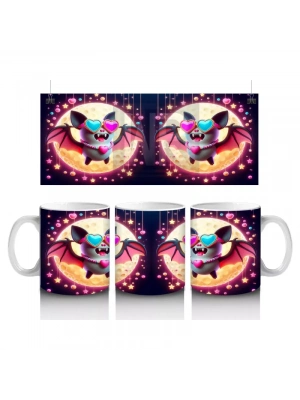 Neon Aydınlatmalı Renkli Yarasalar Figürlü Eğlenceli Cadılar Bayramı Baskılı Kupa Bardak