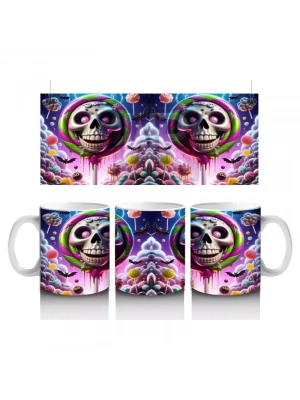 Neon Gözlü Maskeli Canavar Figürlü Renkli Cadılar Bayramı Baskılı Kupa Bardak