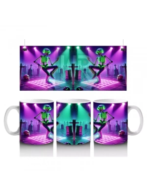 Neon Işıklar Altında Dans Eden Cadılar Figürlü Eğlenceli Cadılar Bayramı Baskılı Kupa