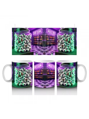 Neon Işıklarla Süslenmiş Parti Cadısı Temalı Renkli Cadılar Bayramı Baskılı Kupa