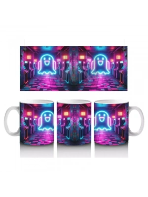 Neon Işıklı Gotik Şato Girişi Figürlü Renkli Cadılar Bayramı Baskılı Kupa Bardak