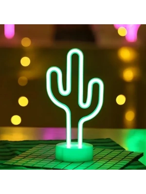 Neon Işıklı Kaktüs Masa Gece Lambası