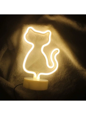 Neon Işıklı Kedi Tasarımlı Lamba