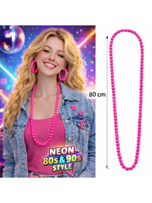 Neon Pembe Boncuk Kolye 80 Cm – Retro 80’ler 90’lar Parti Aksesuarı