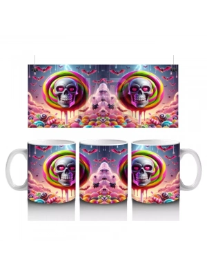 Neon Renkli Hayalet Figürlü Renkli Halka İçinde Cadılar Bayramı Baskılı Kupa Bardak