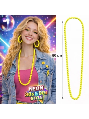 Neon Sarı Boncuk Kolye 80 Cm – Retro 80’ler 90’lar Parti Aksesuarı