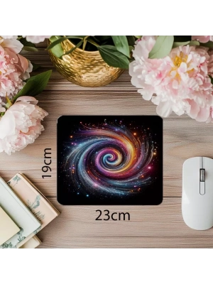 Neon Spiral Galaksi Mouse Pad Tasarımı - 19x23 cm 2 mm Dikdörtgen İthal Baskılı Mouse Pad