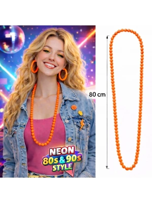 Neon Turuncu Boncuk Kolye 80 Cm – Retro 80’ler 90’lar Parti Aksesuarı