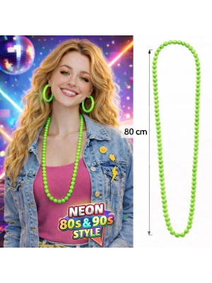 Neon Yeşil Boncuk Kolye 80 Cm – Retro 80’ler 90’lar Parti Aksesuarı