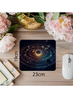 Neon Yörünge Çizgili Gezegen Mouse Pad - 19x23 cm 2 mm Dikdörtgen İthal Baskılı Mouse Pad