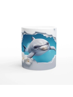 Neşeli Yunus ve Beyaz Çiçekler Su Altı Temalı Kupa Bardak