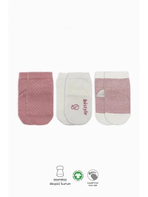 ®  Puanlı Kaymaz Penye Soket Çorap 3Lü BS10108 Pudra
