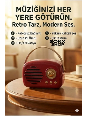 ® Nostaljik Retro Bluetooth Hoparlör - FM Radyo, USB ve Bluetooth Kablosuz Hoparlör
