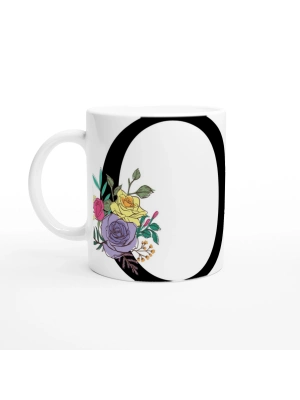 O Harfi Çiçek Süslemeli Harfli Kupa Bardak