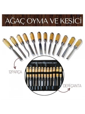 Elena 12 Parça Çantalı Ağaç Oyma ve Kesici Set