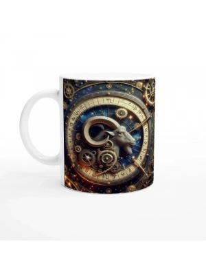 Oğlak  Burcu Baskılı Kahve Kupası - Zamanın Çarkları Astroloji Mekanizması Vs4