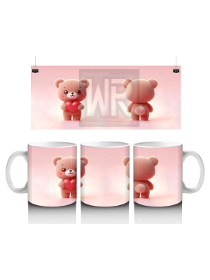 Ön ve Arka Yüzüyle Pembe Ayıcık Çifti – Baskılı Kahve Kupası