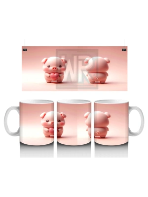 Ön ve Arka Yüzüyle Sevimli Domuz Maskotlar – Baskılı Kahve Kupası
