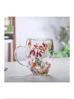 Organik Çiçekli Borosilikat Bardak 350 Ml. Royaleks-BRD-150 BH