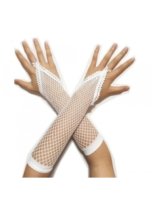Örgü Beyaz Parmak Arası File Eldiven 26 cm