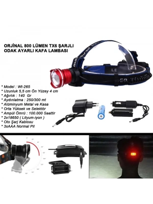 Orjinal 800 Lümen T6 Şarjlı Kafa Feneri Wt-265