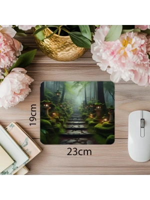 Orman Yolunda Taş Basamaklı Mousepad - 19x23 cm 2 mm Dikdörtgen İthal Baskılı Mouse Pad