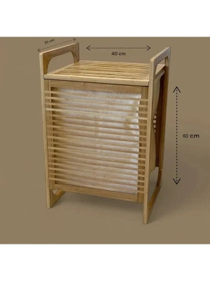 Orta Boy Ahşap Bambu Kirli Sepeti 40x35x60