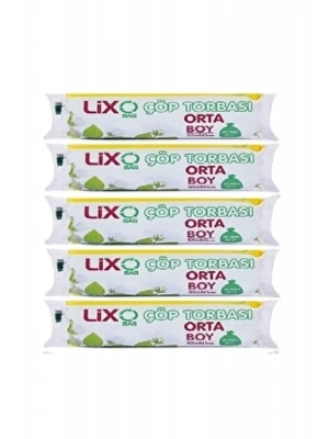 Orta Boy Çöp Torbası 55 x 60 cm 20 Li Rulo x 5 Paket = 100 Adet (Mavi)
