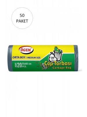 Orta Boy Çöp Torbası 55 x 60 cm 20 Li Rulo x 50 Paket = 1000 Adet (Mavi)
