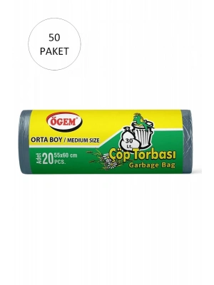 Orta Boy Çöp Torbası 55 x 60 cm 20 Li Rulo x 50 Paket = 1000 Adet (Mavi)