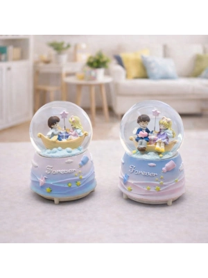 Orta Boy Müzikli Işıklı Romantik Sevgililer Temalı Kar Küresi