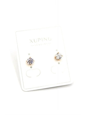 Orta Boy Tek Taş Küpe - Altın