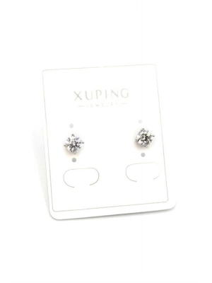 Orta Boy Tek Taş Küpe - Gümüş