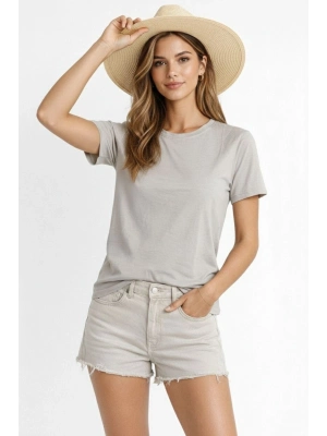 Osy Modal yumuşak dokulu Kumaş Kadın Bisiklet Yaka T-shirt - Gri