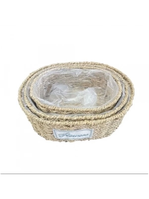 Oval Doğal Hasır Saksı Seti - 3lü